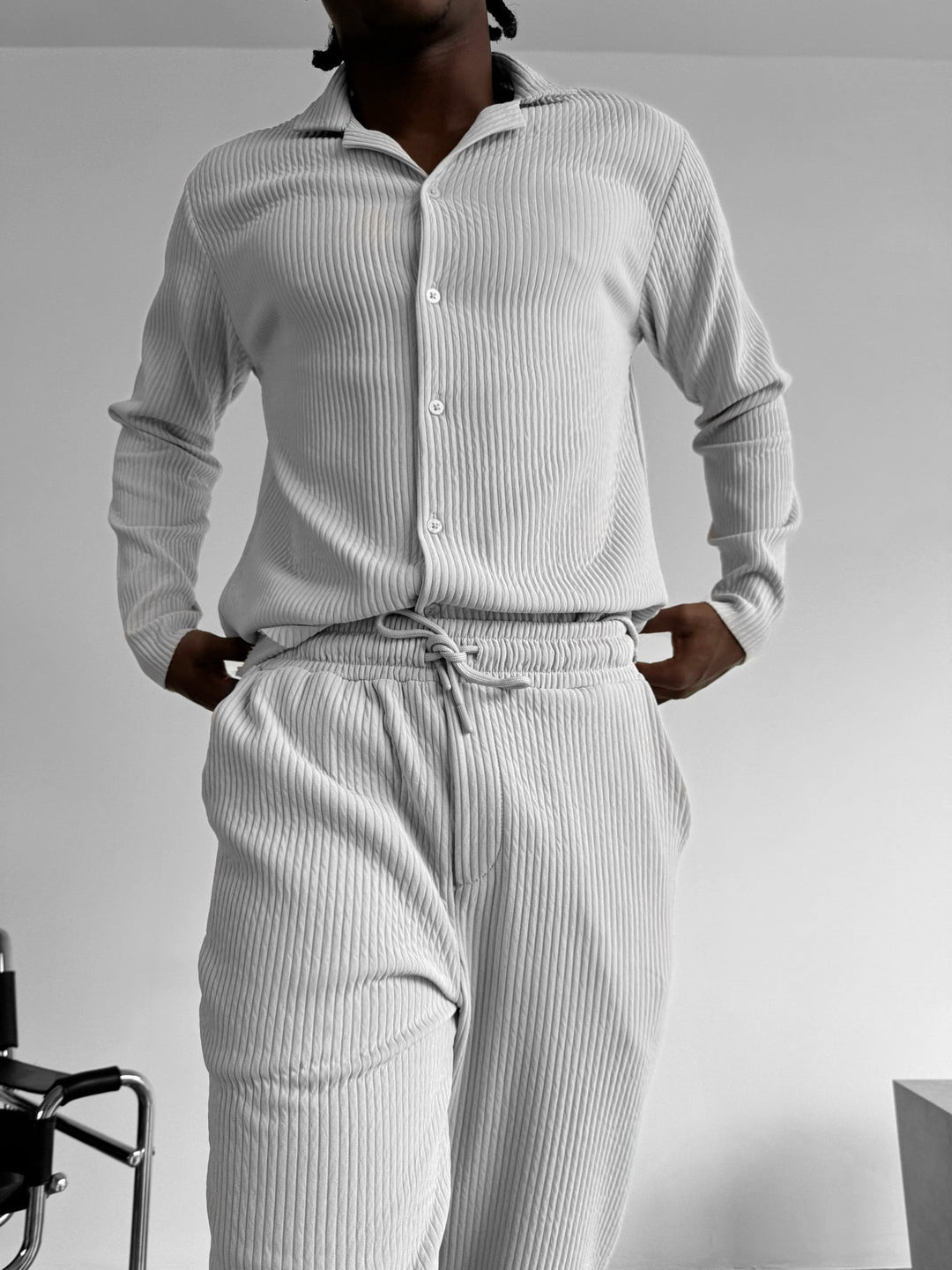 Oversize Ribbed Long Arm Shirt - Szary