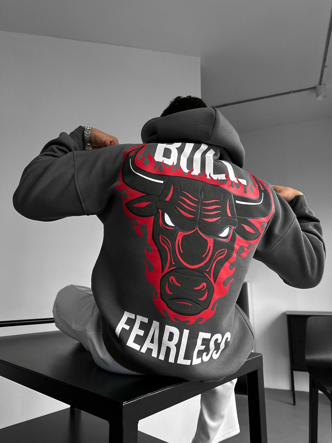 Oversize Bull Fearless Hoodie - Antracyt