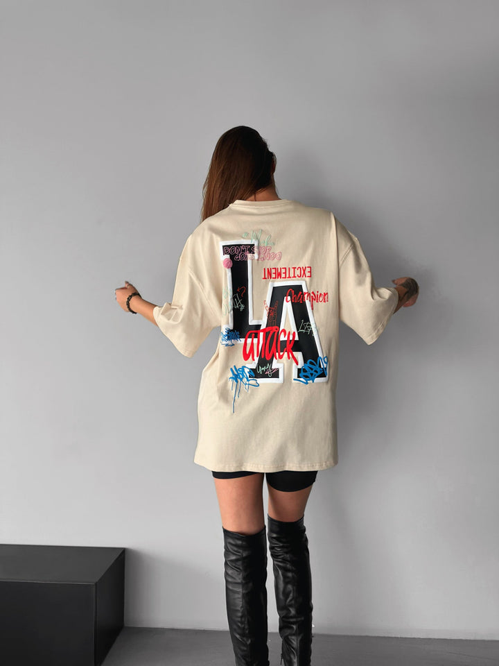 Oversize L.A T-shirt - Beżowy