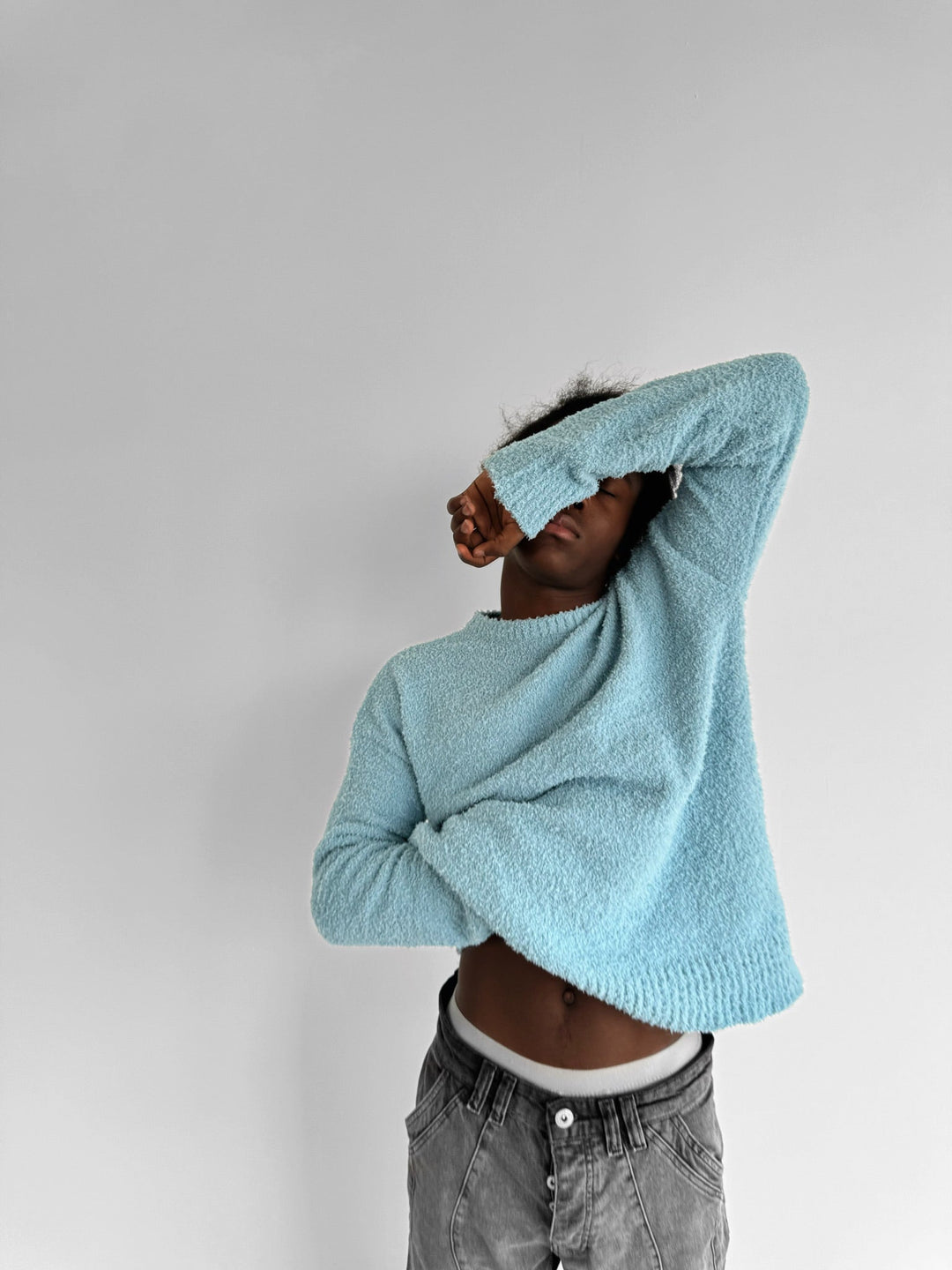 Oversize Plush Pullover - Niebieski Kamień