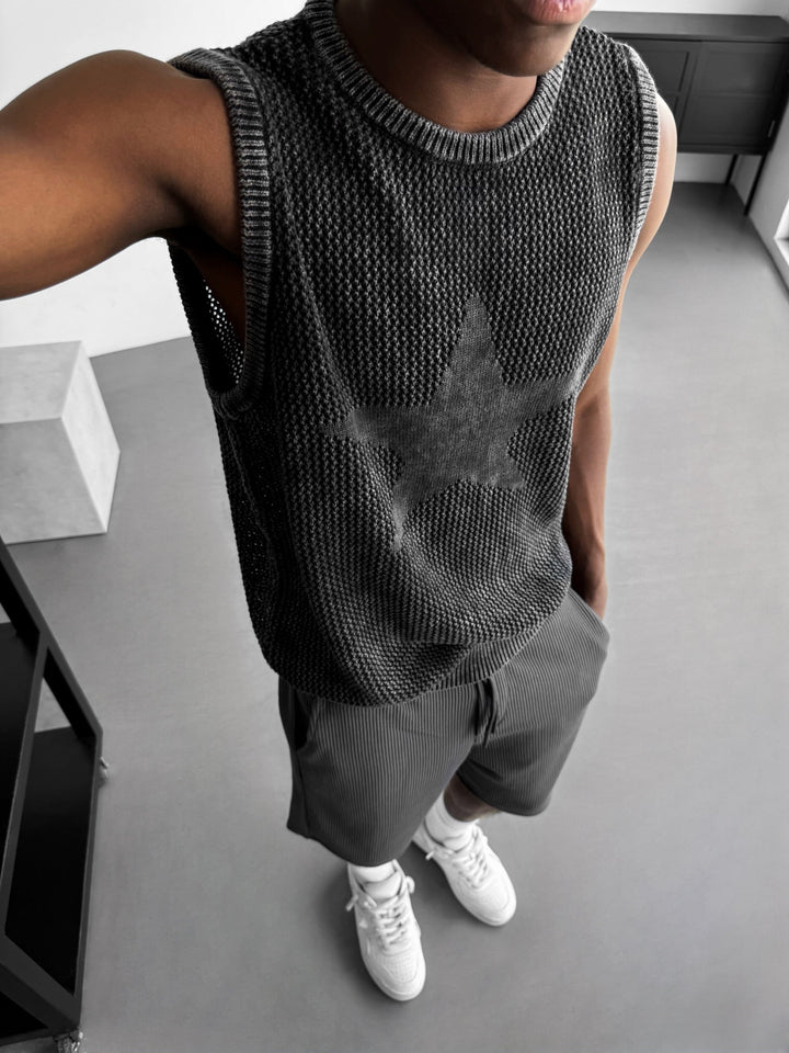 Oversize Pranie Dzianinowy Top z Gwiazdą - Czarny