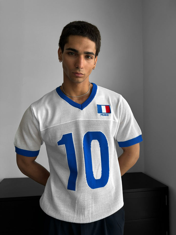 Oversize France Knit T-shirt - Biały