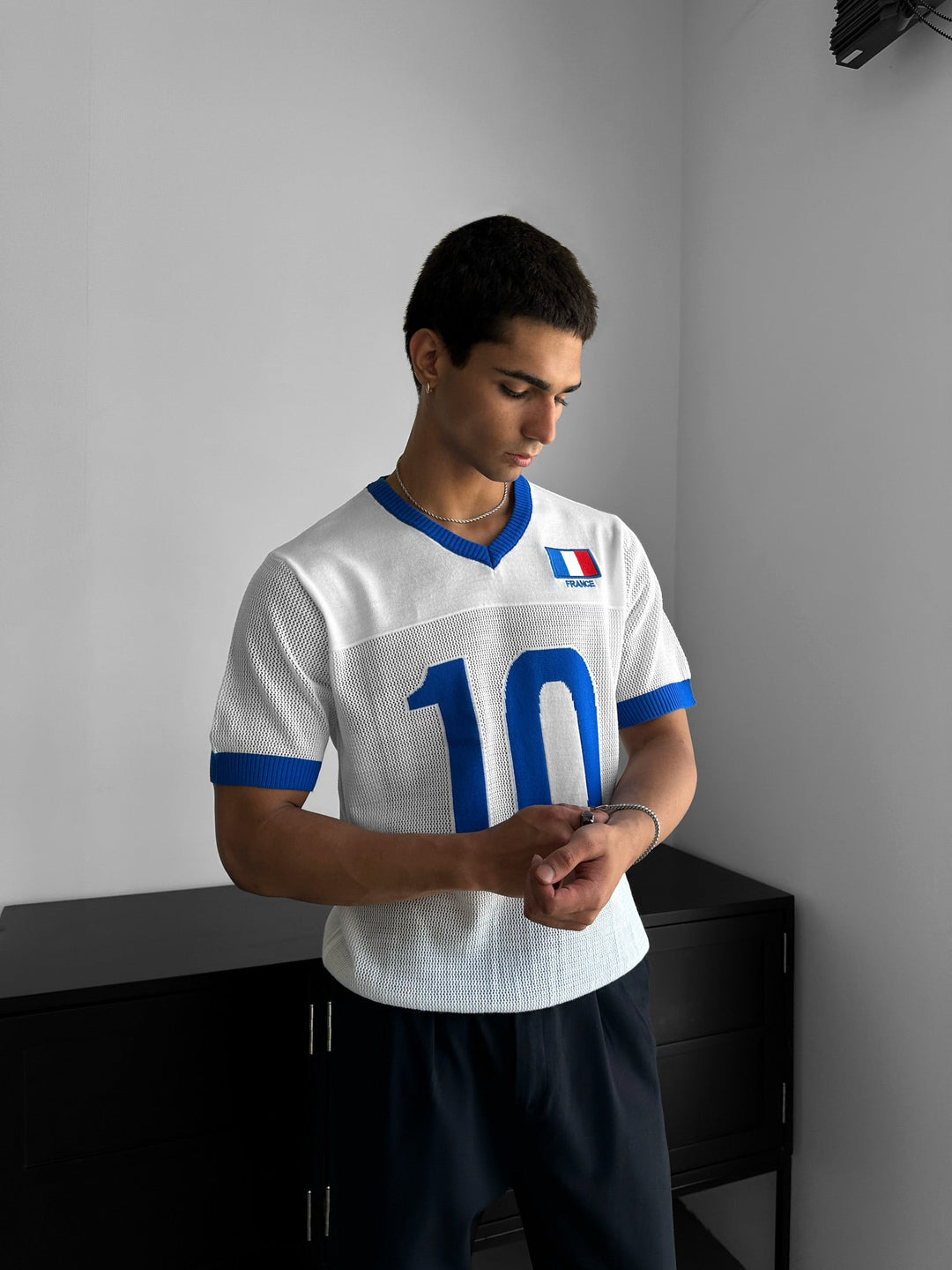 Oversize France Knit T-shirt - Biały