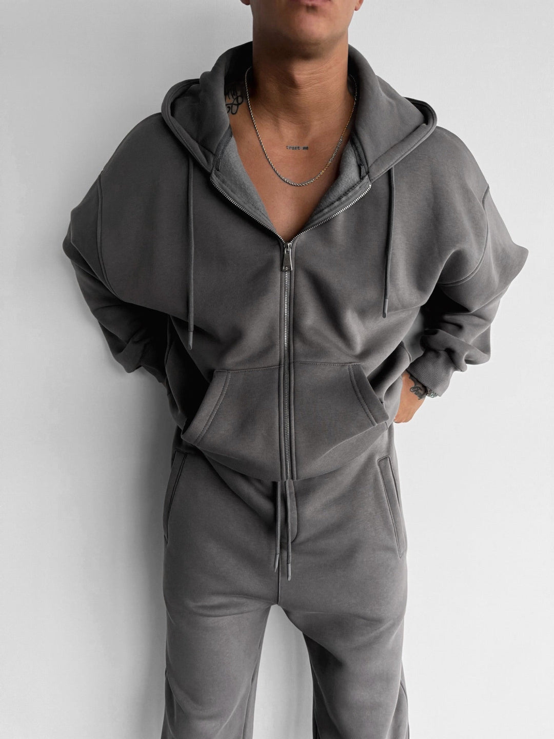 Oversize Basic Zipper Hoodie - Antracyt