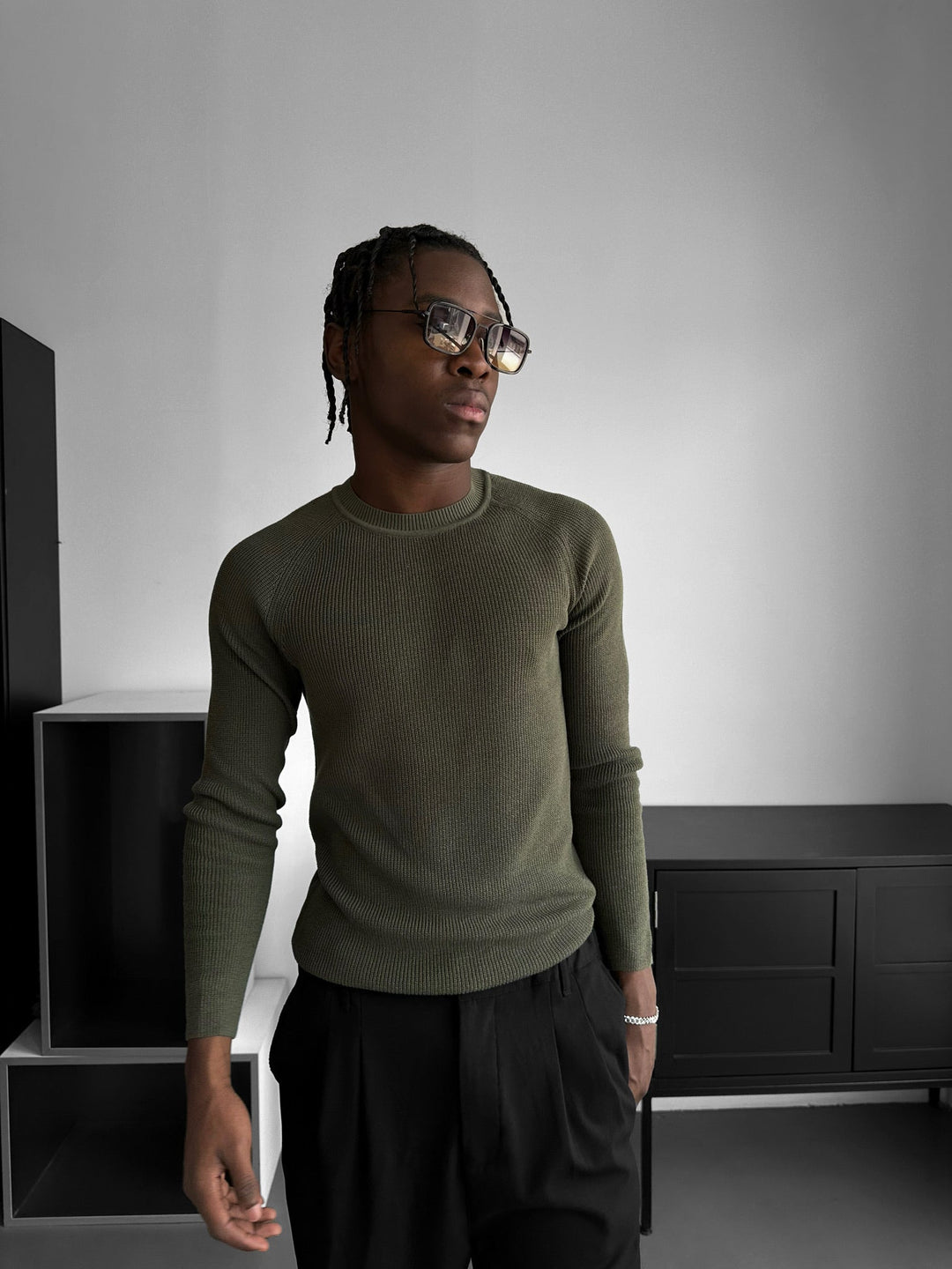 Sweter Slim Fit Cienki - Khaki