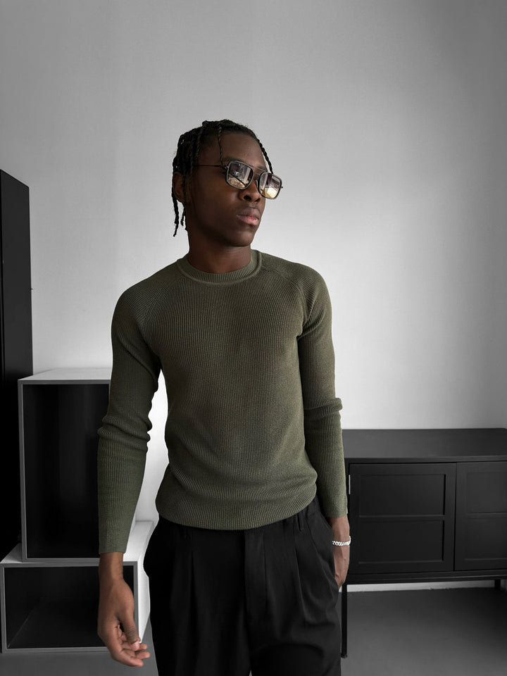 Sweter Slim Fit Cienki - Khaki