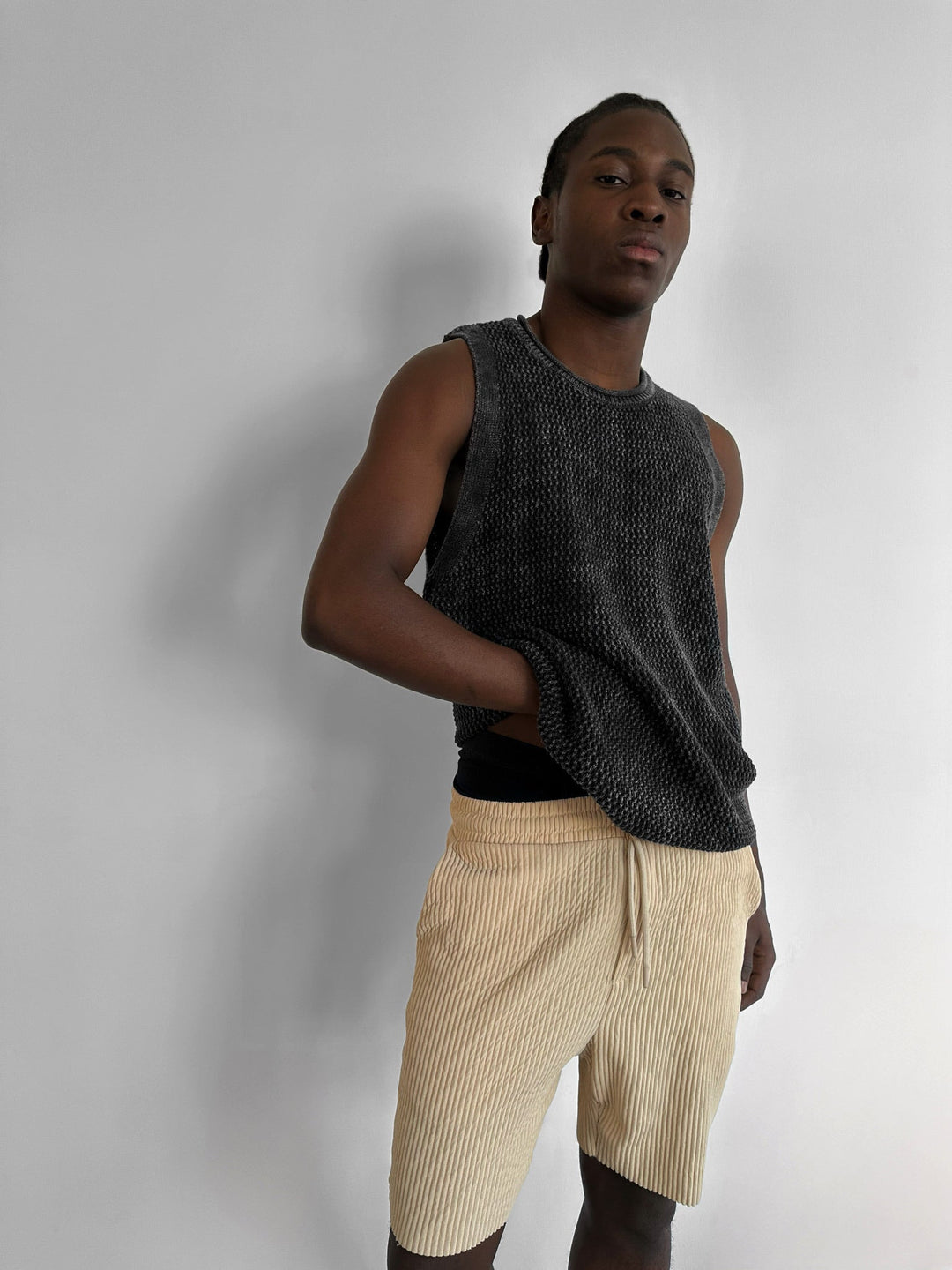 Oversize Washed Knit Tanktop - Czarny
