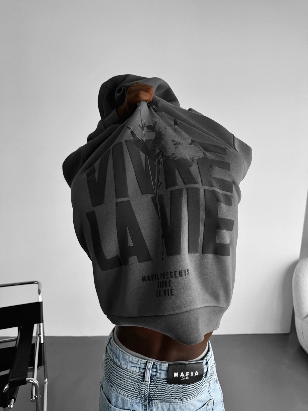 Oversize Vivre La Vie Hoodie - Lava Smoke