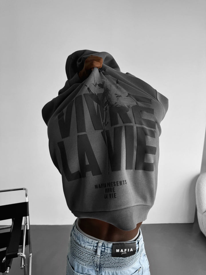 Oversize Vivre La Vie Hoodie - Lava Smoke
