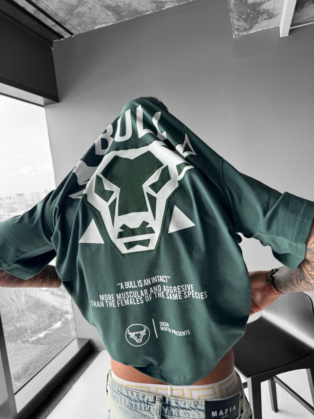 Oversize T-shirt z bykiem - Petrol