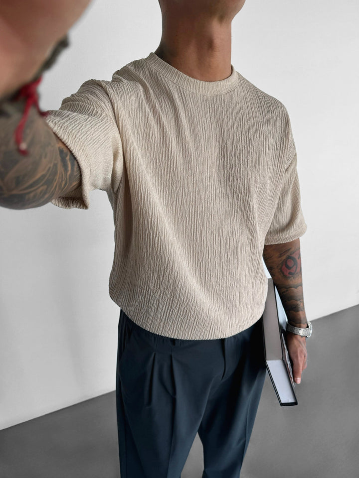 Oversize T-shirty z krepy - Beżowy