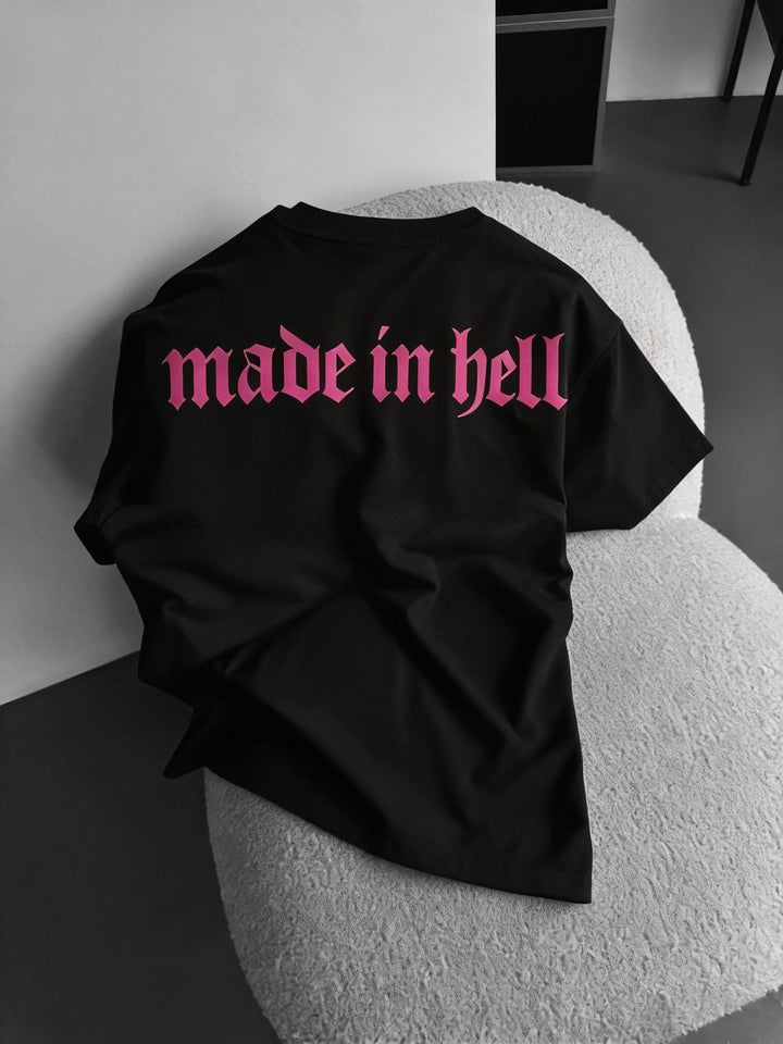 Koszulka Oversize Made in Hell - Czarna i Lila