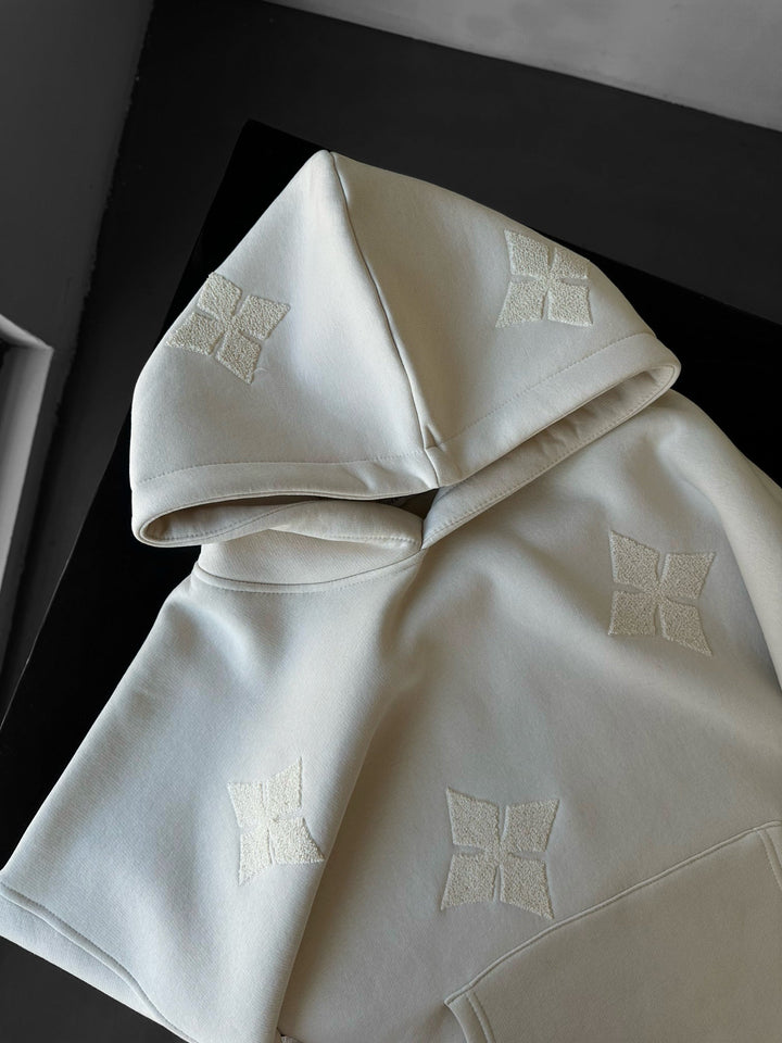 Oversize Szczegółowy Hoodie - Beżowy