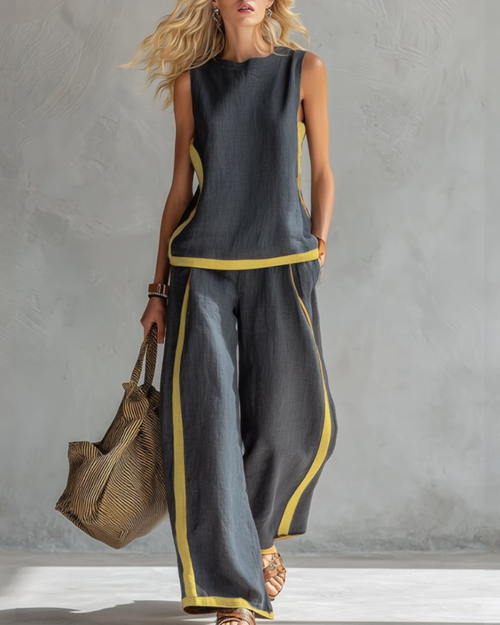 Elegancki bez rękawów i szeroki Trouser zestaw