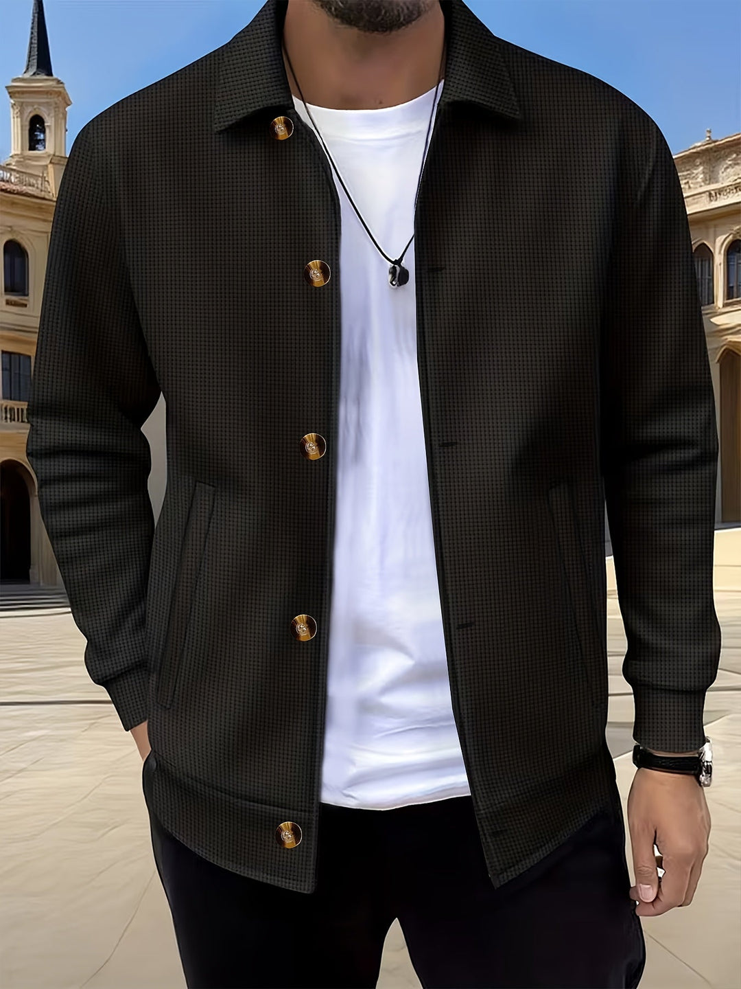 Fakturowany Button-Up kurtka
