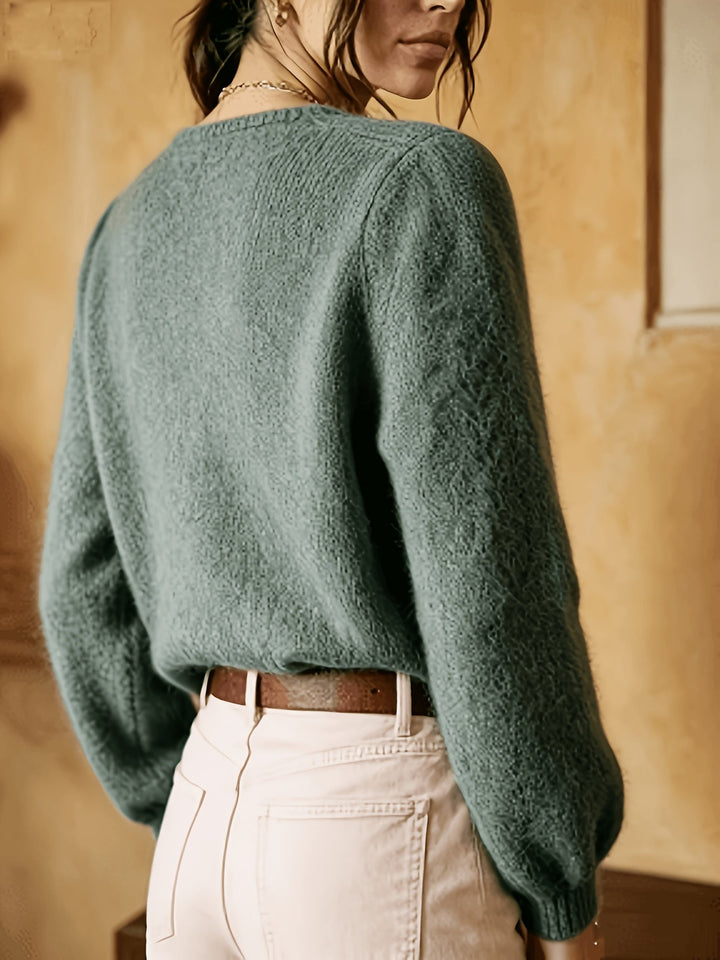 Miękko fakturowany Round-Neck kardigan