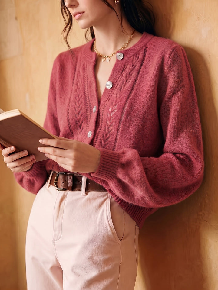 Miękko fakturowany Round-Neck kardigan