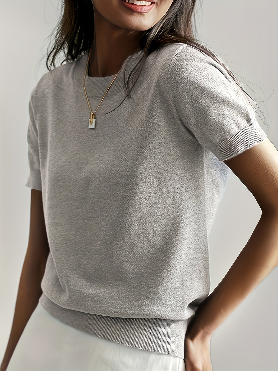 Fine-Knit krótki rękaw sweter