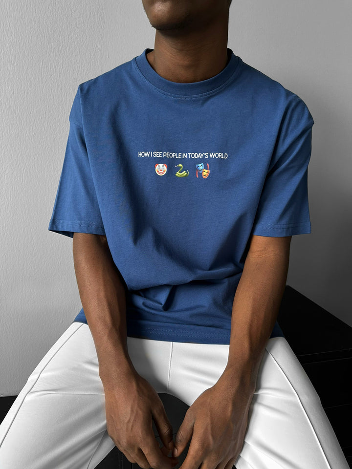 Oversize "Świat Dziś" T-Shirt - Navy Peony