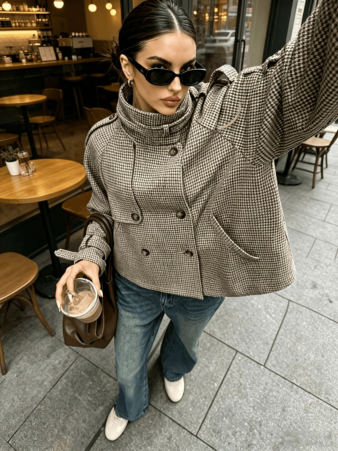 Stójka Houndstooth kurtka