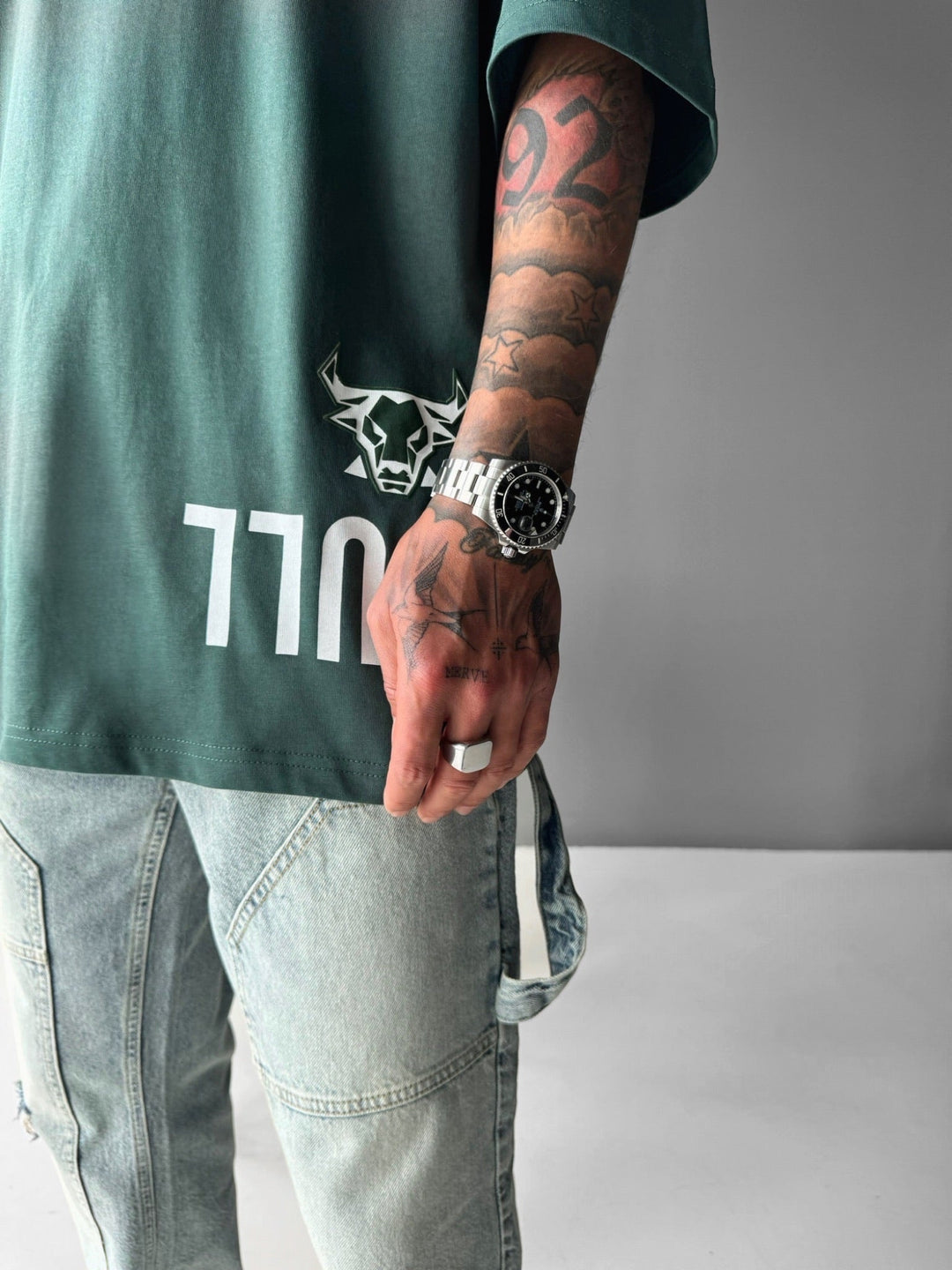 Oversize T-shirt z bykiem - Petrol