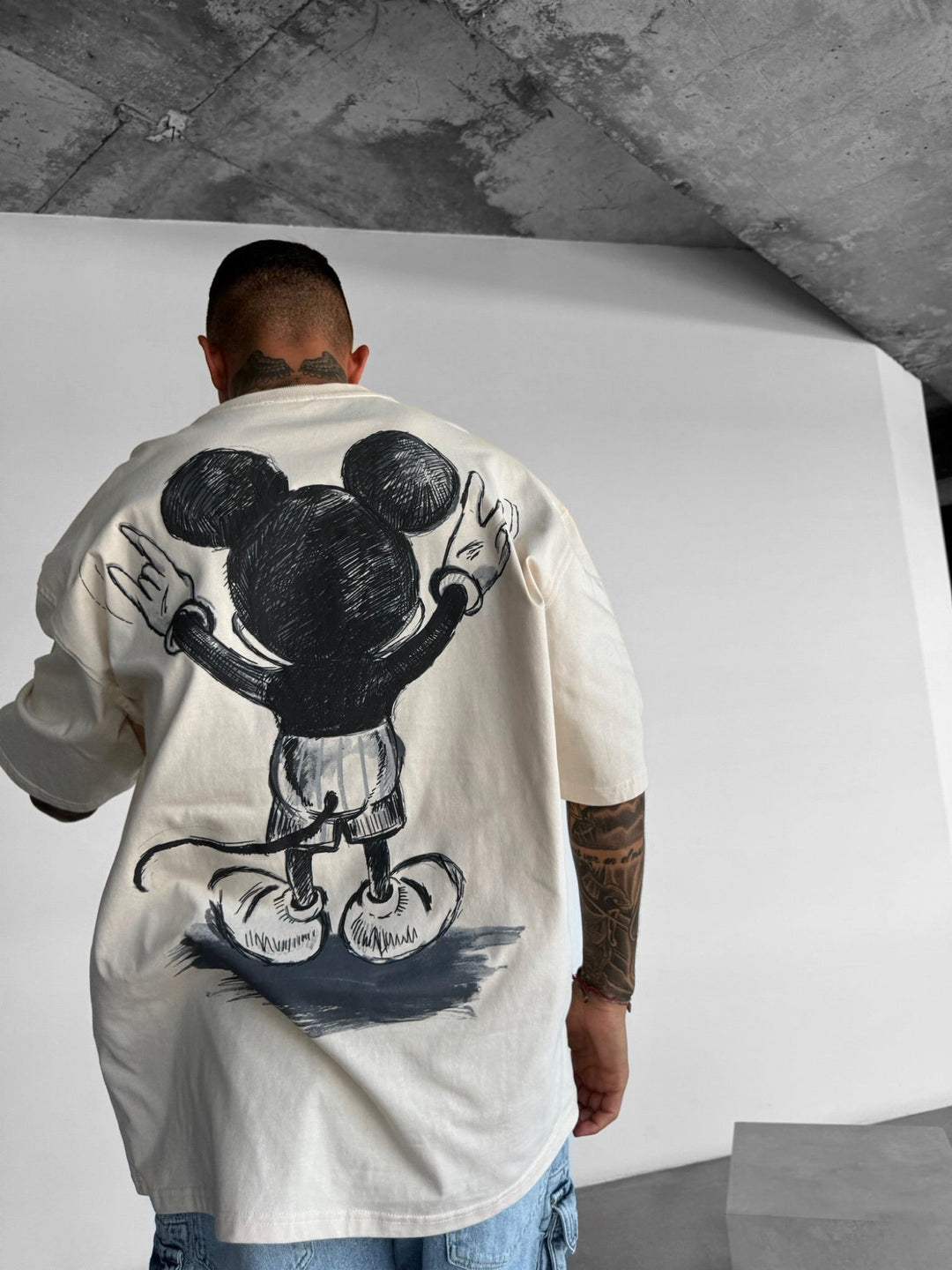 T-shirt Oversize z Myszką - Beżowy