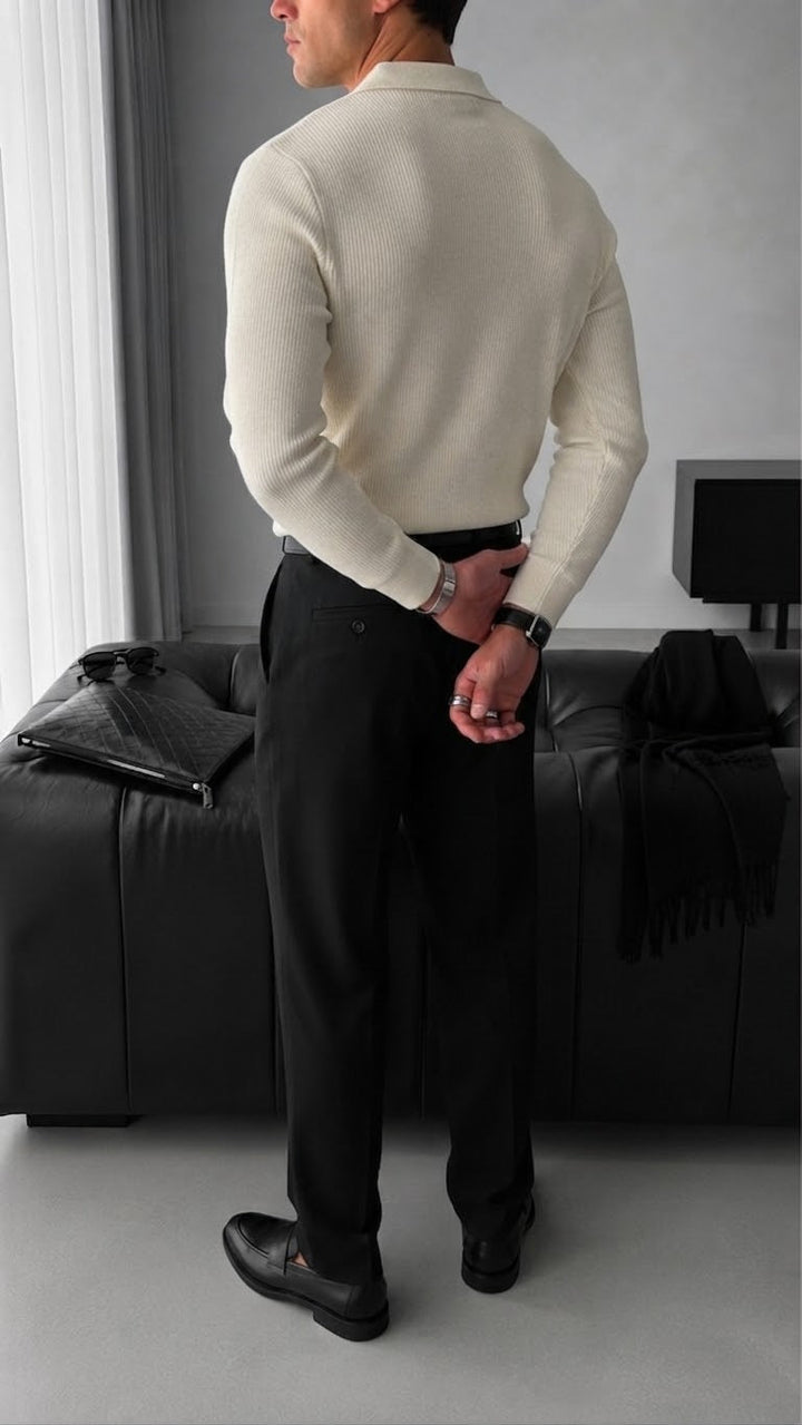 Luźny Sweter Polo - Beżowy