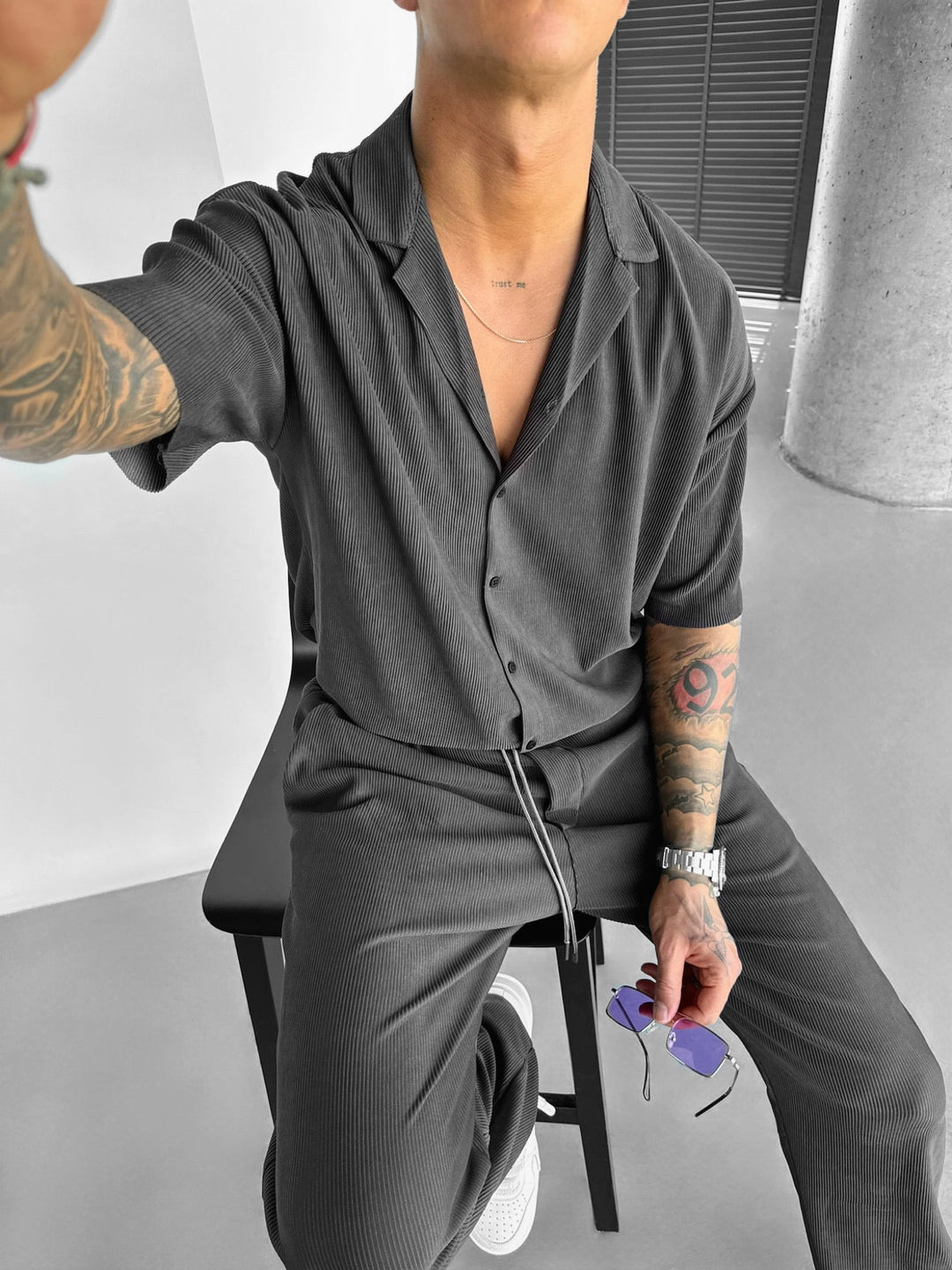 Oversize Ribbed Shirt - Antracyt