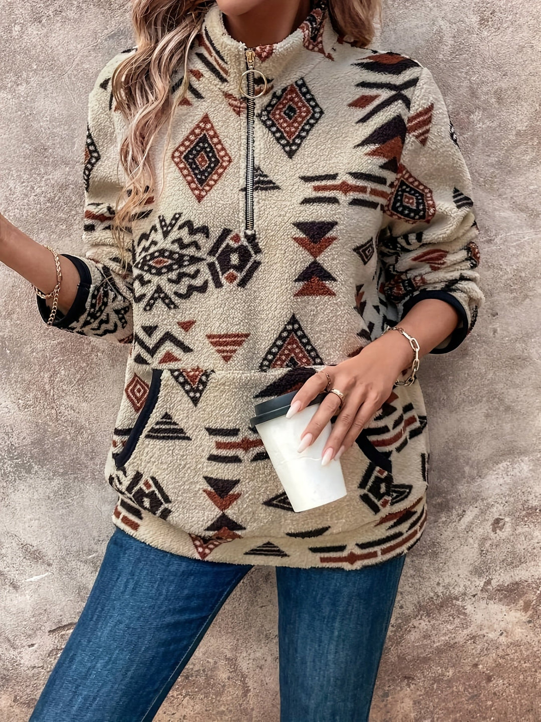 Aztec-Print zamek 1/4 sweter