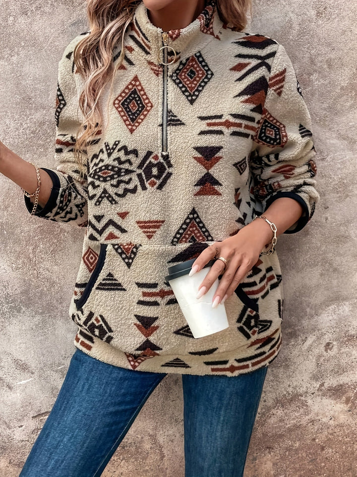Aztec-Print zamek 1/4 sweter
