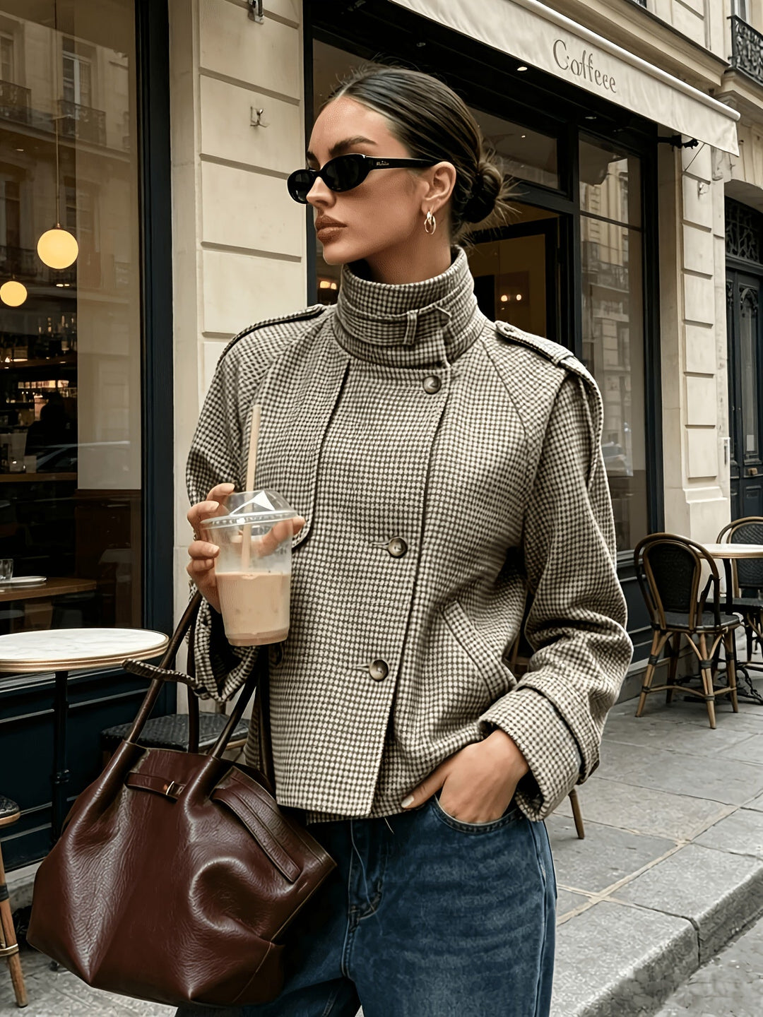 Stójka Houndstooth kurtka