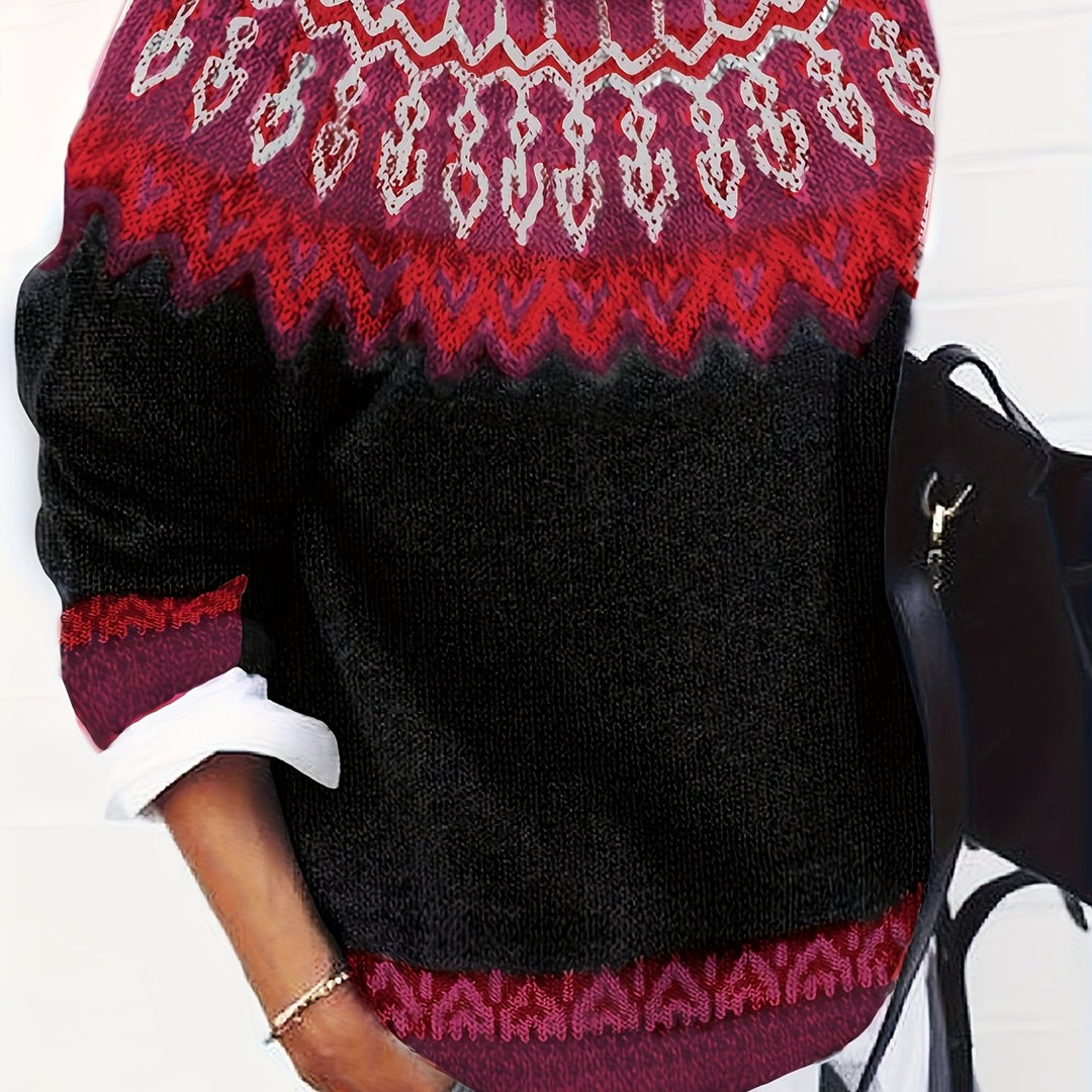 Chunky Jacquard Round szyja sweter
