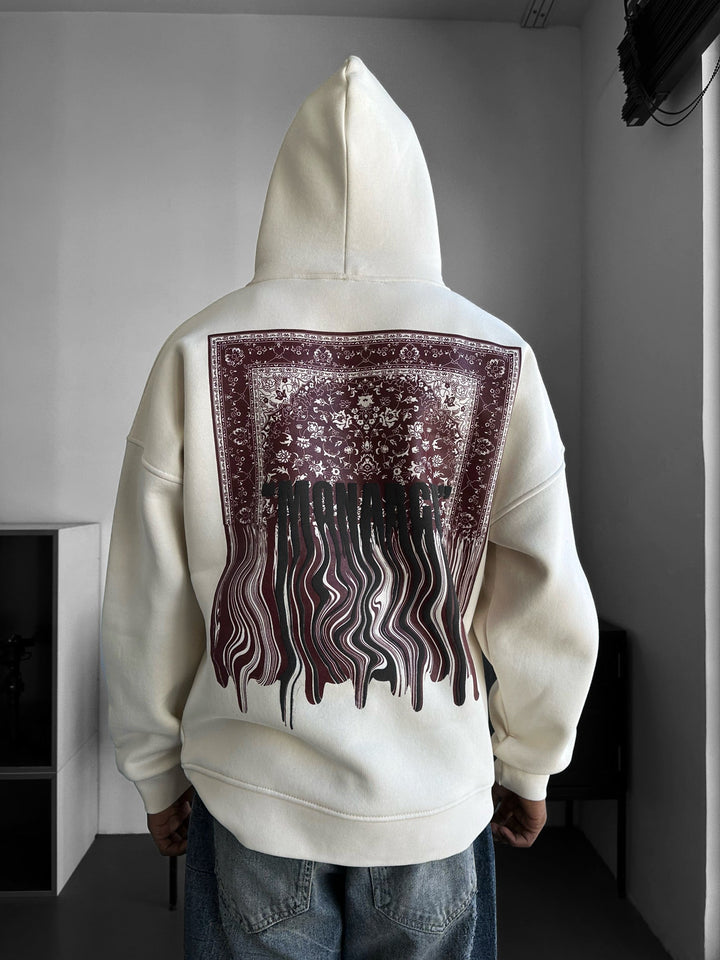 Oversize Monarch Hoodie - Beżowy i Bordowy
