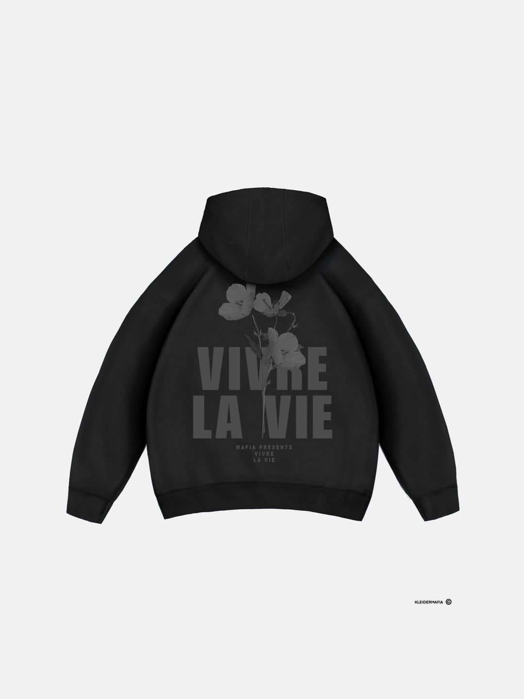 Oversize Vivre La Vie Hoodie - Czarny i Szary
