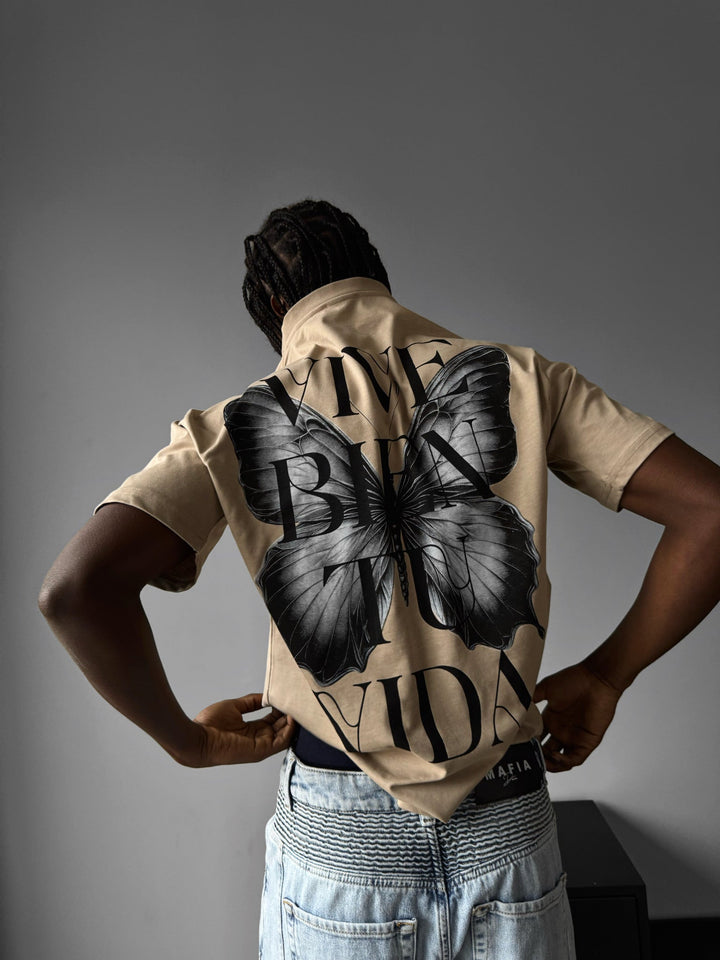 Oversize "Vive Bien Tu Vida" T-shirt - Beżowy
