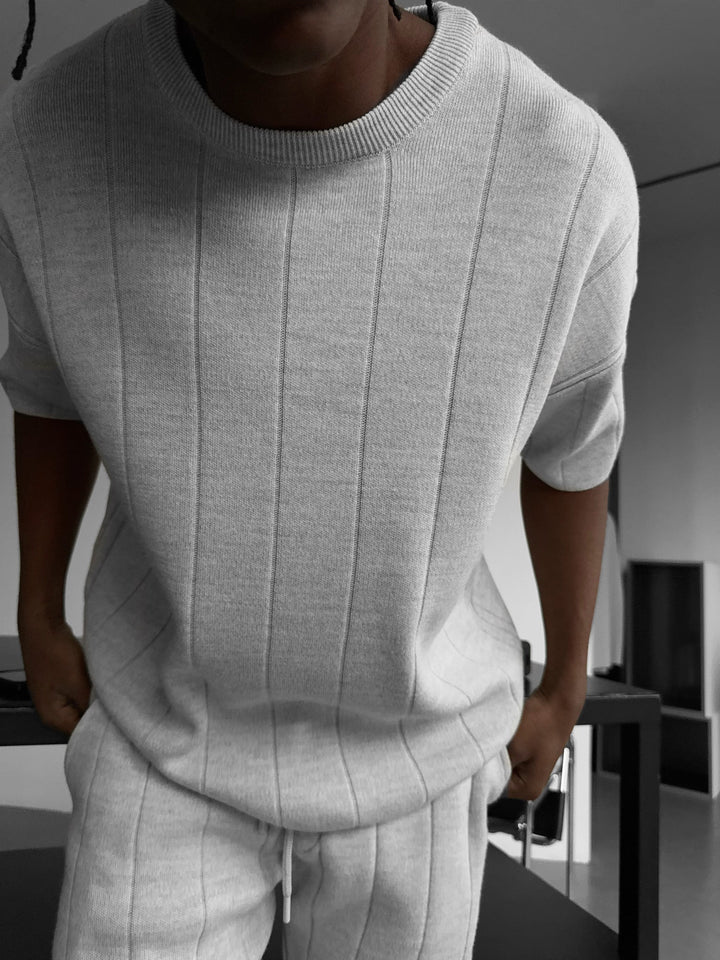 Oversize Line Knit T-Shirt - Jasnoszary