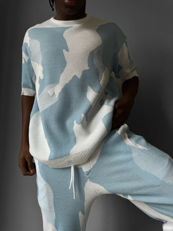 Oversize Alpenglow Knit T-Shirt - Biały i Jasnoniebieski