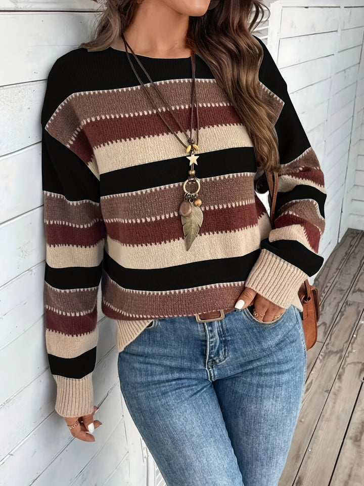 Przytulny w paski Round-Neck sweter