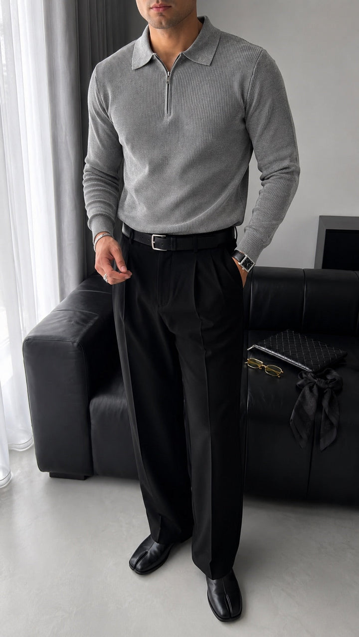 Sweter Polo Loose Fit - Szary