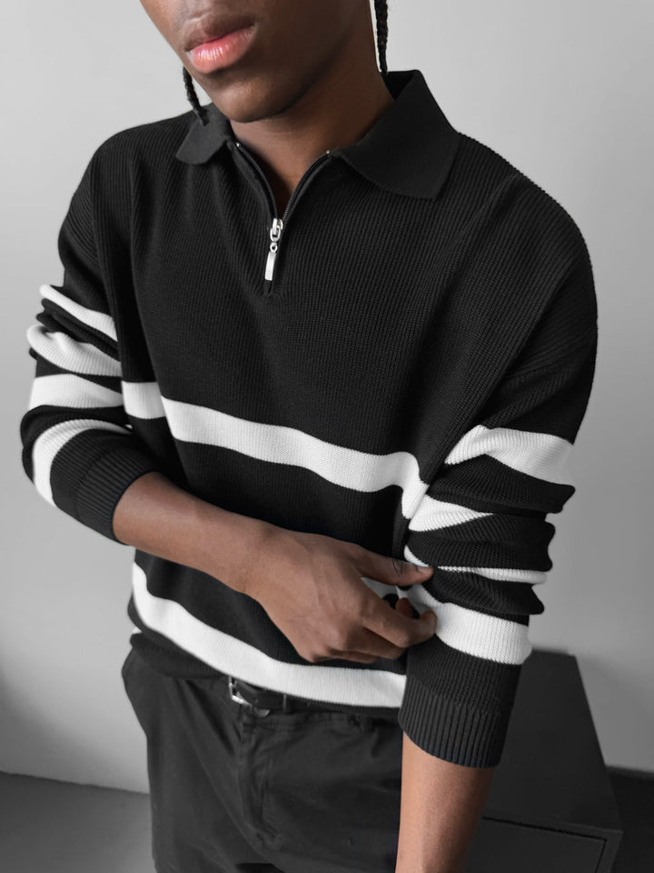 Oversize Sweter Polo Krótki - Czarny