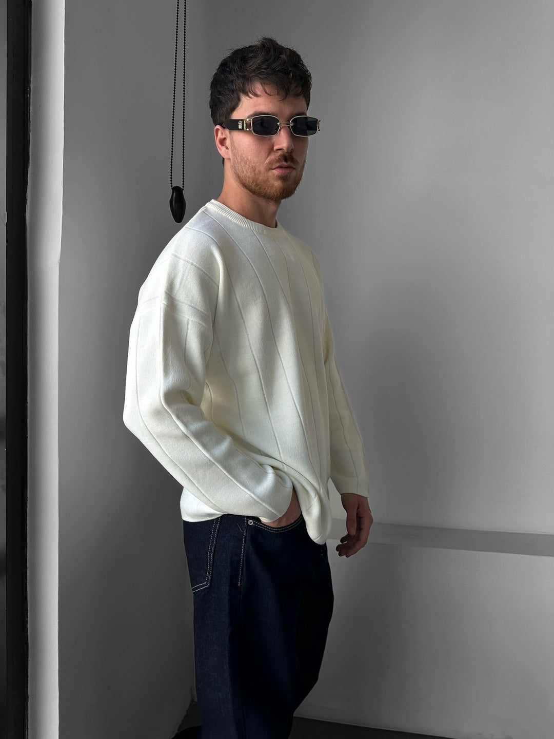 Sweter Oversize Lines - Ecru