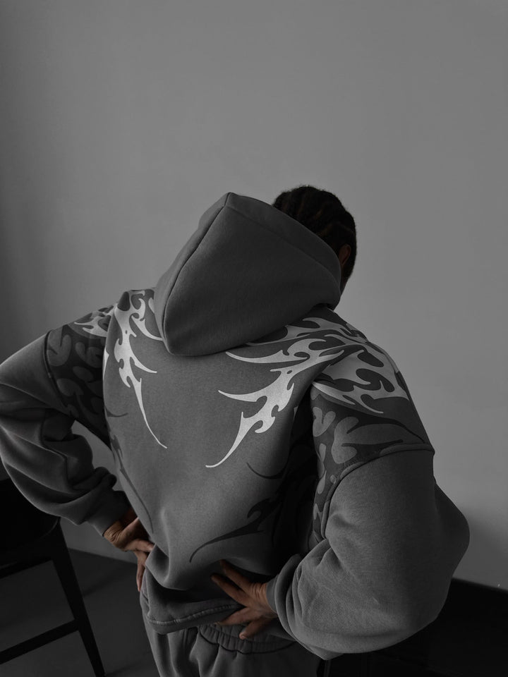 Oversize Tribal Hoodie - Antracyt