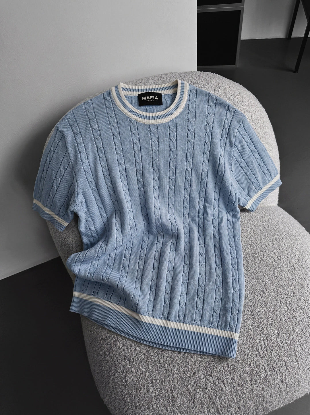 T-shirt Regular Fit Braid Knit - Babyblue