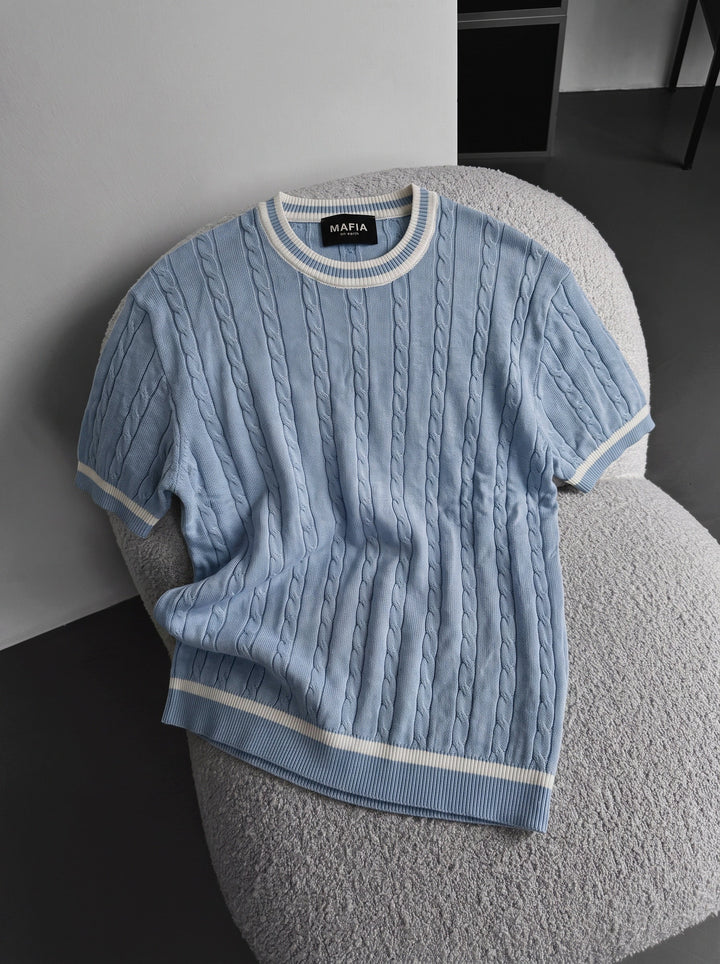 T-shirt Regular Fit Braid Knit - Babyblue