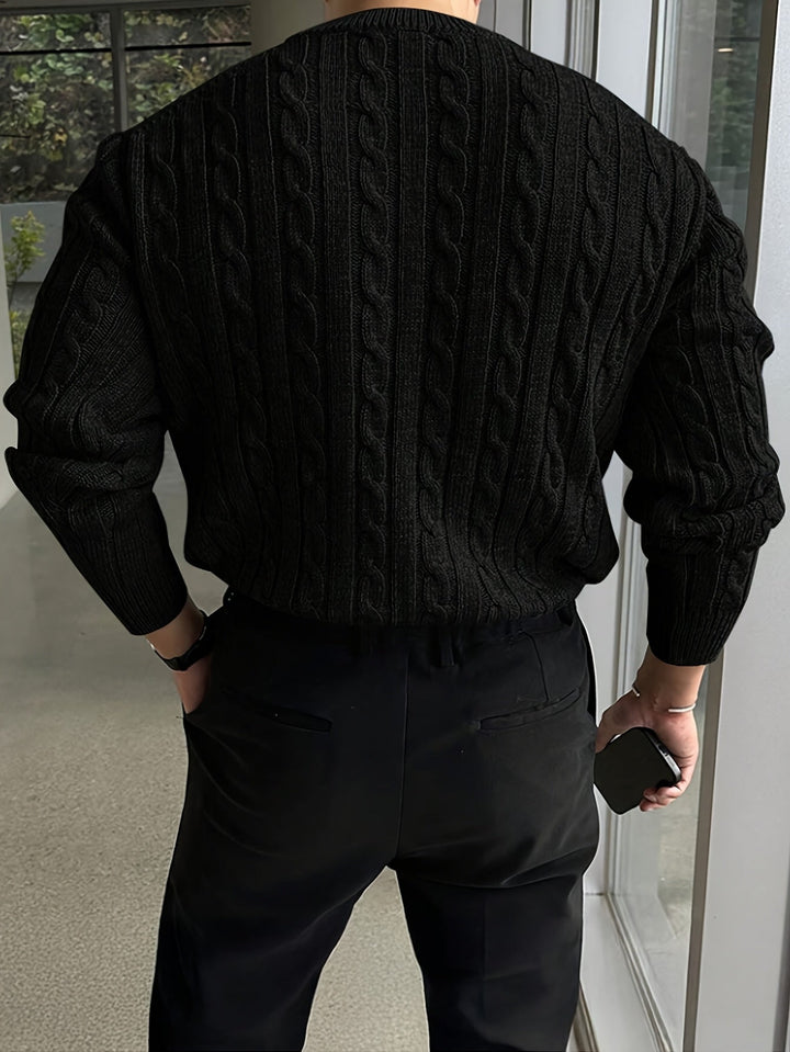 Cable dzianina sweter z okrągłym dekoltem