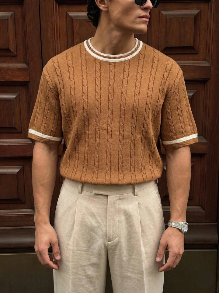 T-shirt Regular Fit Braid Knit - Camel