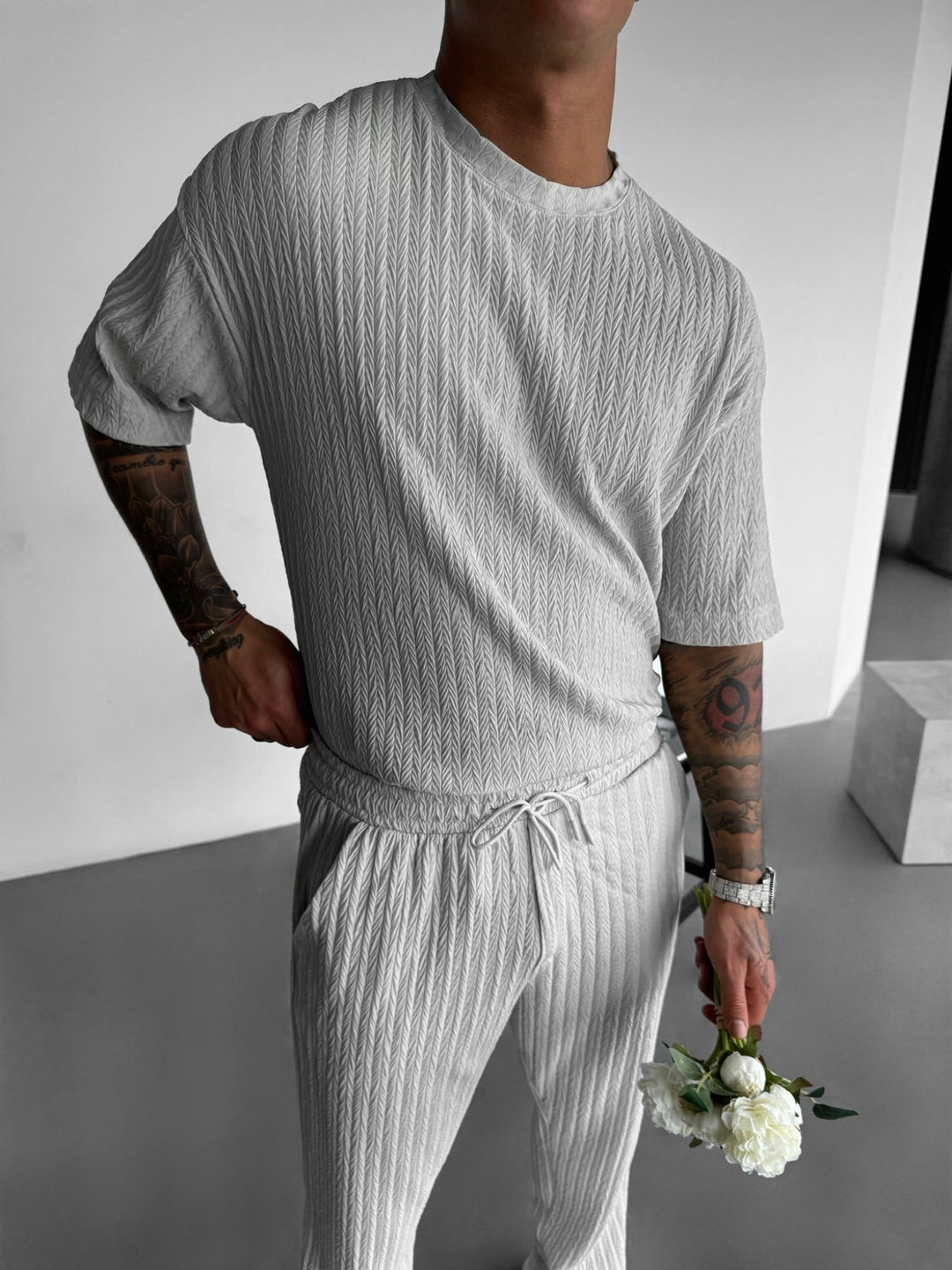 Oversize Structured T-Shirt - Szary