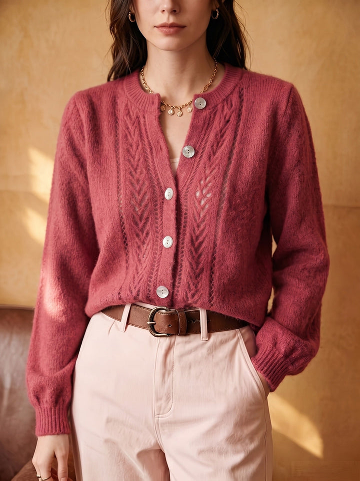 Miękko fakturowany Round-Neck kardigan