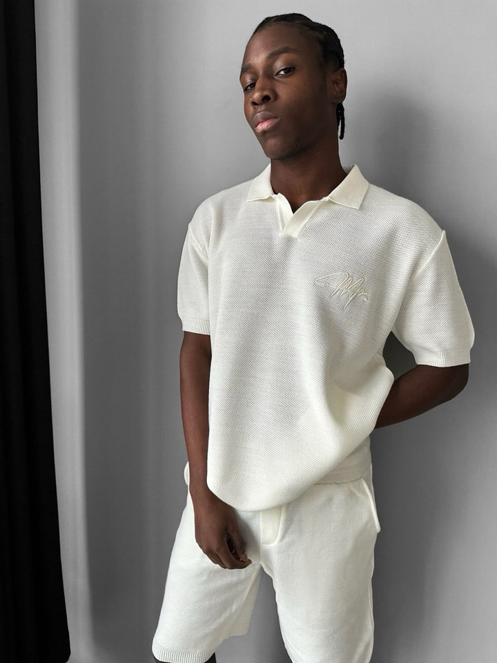 Oversize Polo T-Shirt z Wydrukiem - Ecru