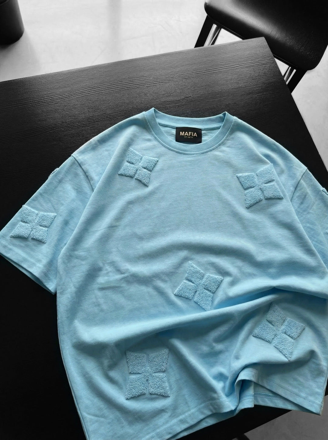 T-shirt Oversize z Detalami - Babyblue